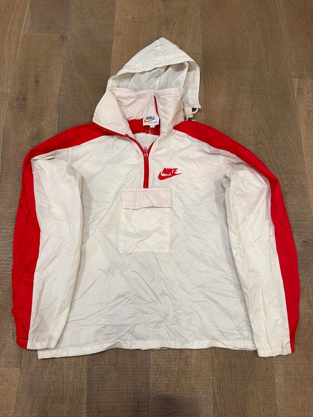 Nike Vintage Men's L 'Orange Tag' red and white Windbreaker 70s 80s
